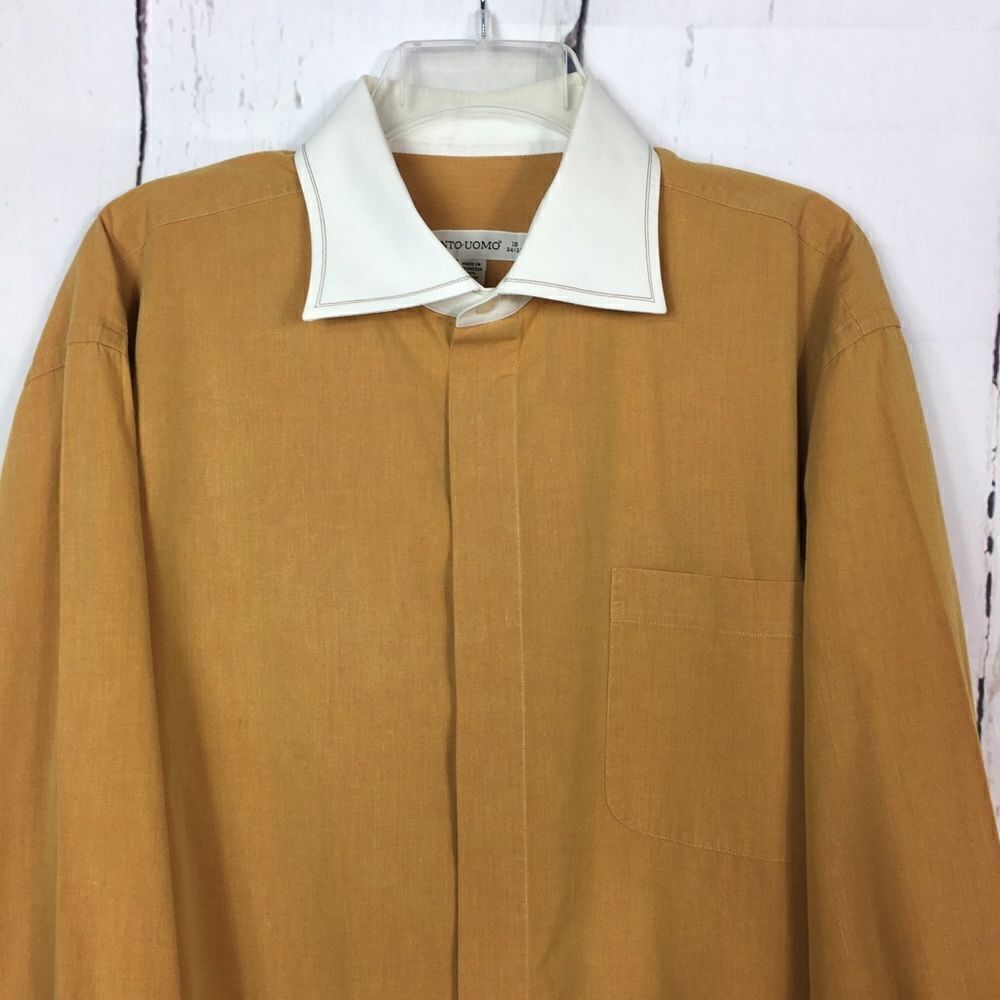 Pronto Uomo Men’s Mustard Yellow Dress Shirt Sz 18